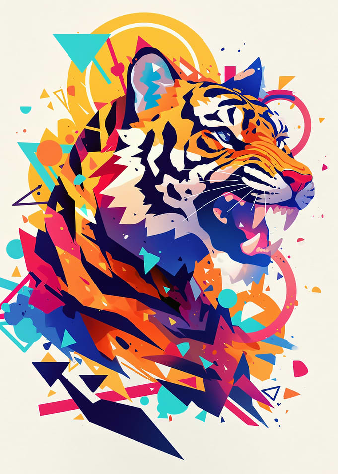 Abstract Tiger Roaring with Geometric Shapes