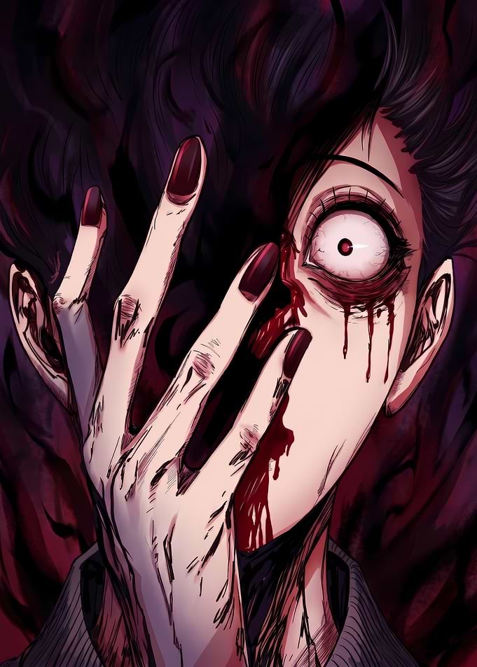Horror Anime Character with Bloody Eye