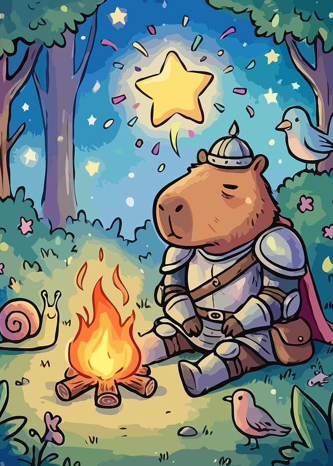 Capybara Knight by Campfire