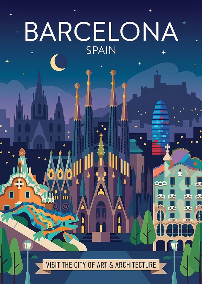 Barcelona Cityscape at Night