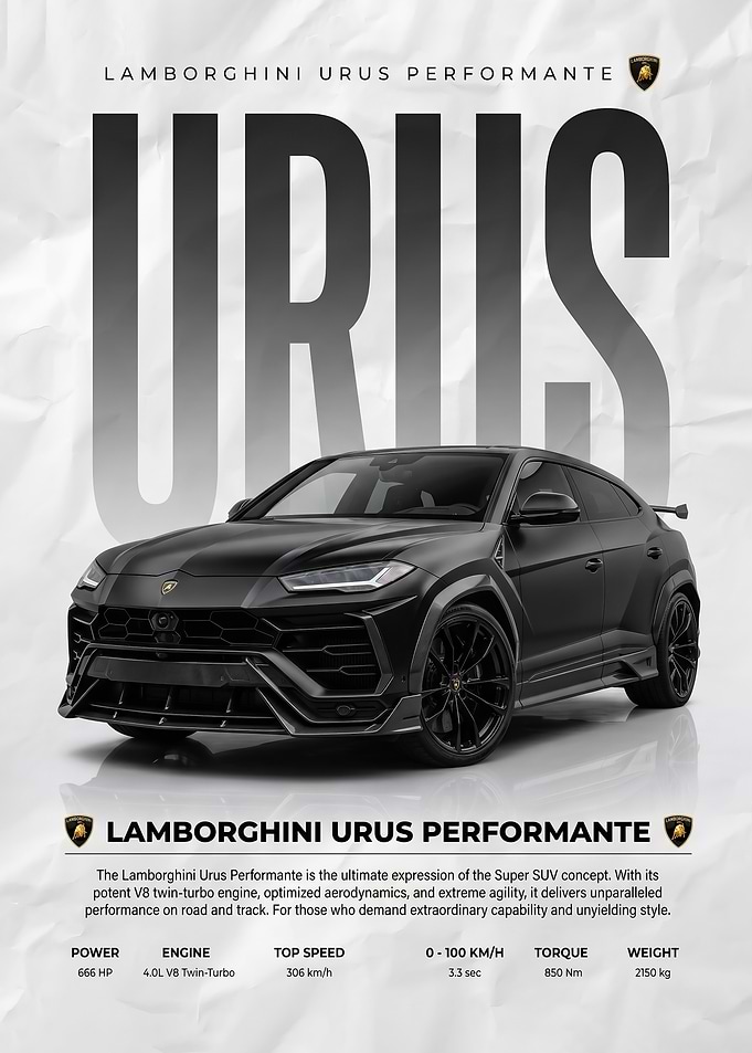sleek black Lamborghini Urus Performante poster