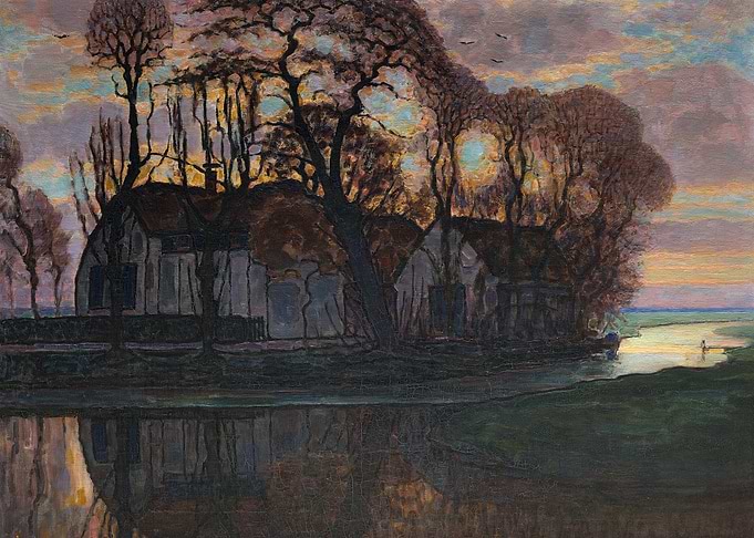 Impressionist Landscape of Houses by Water