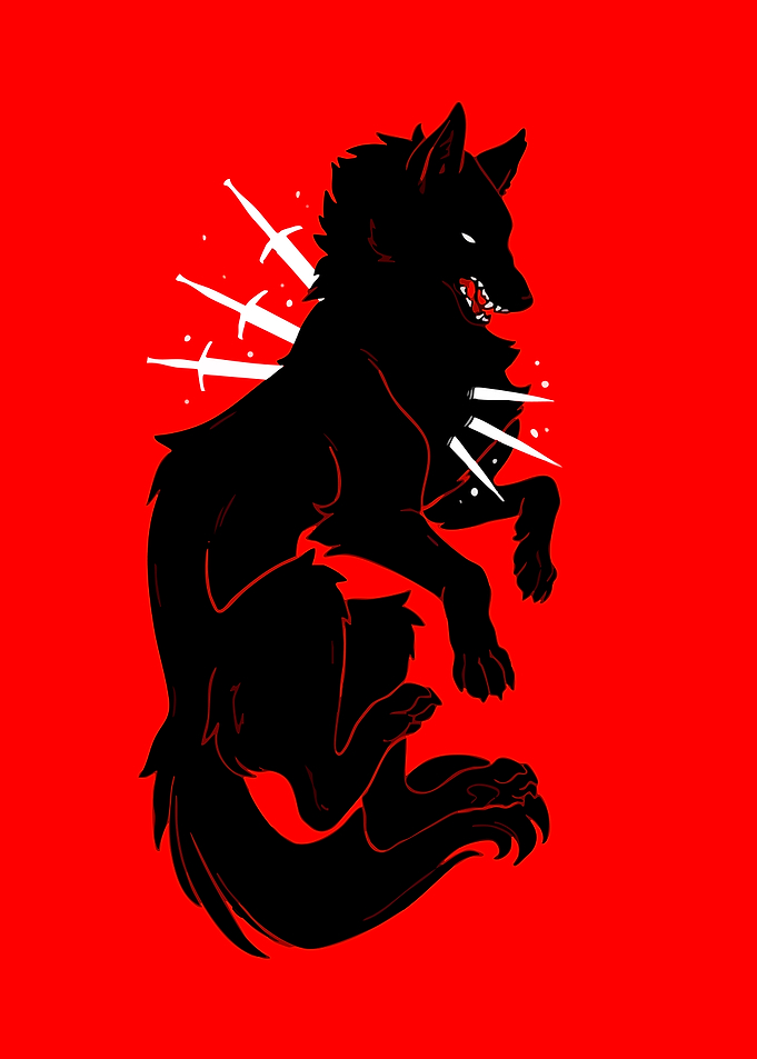 Black Wolf Attacked by Swords