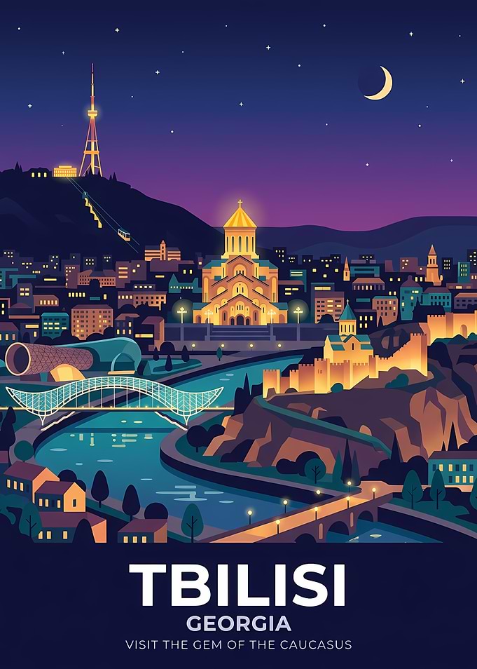 Tbilisi Georgia Cityscape at Night