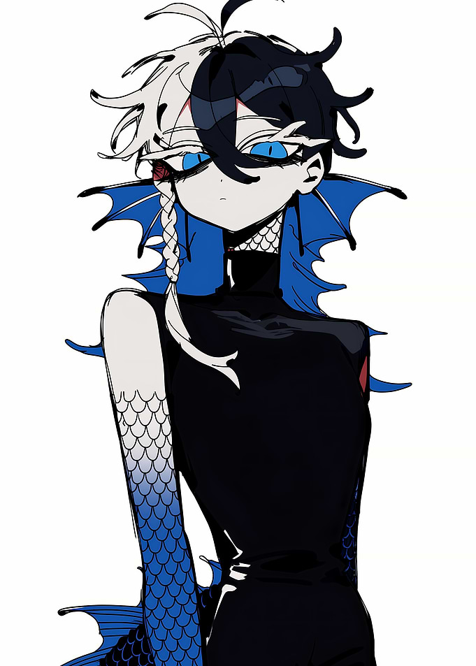 Anime Character with Blue Fish-like Features
