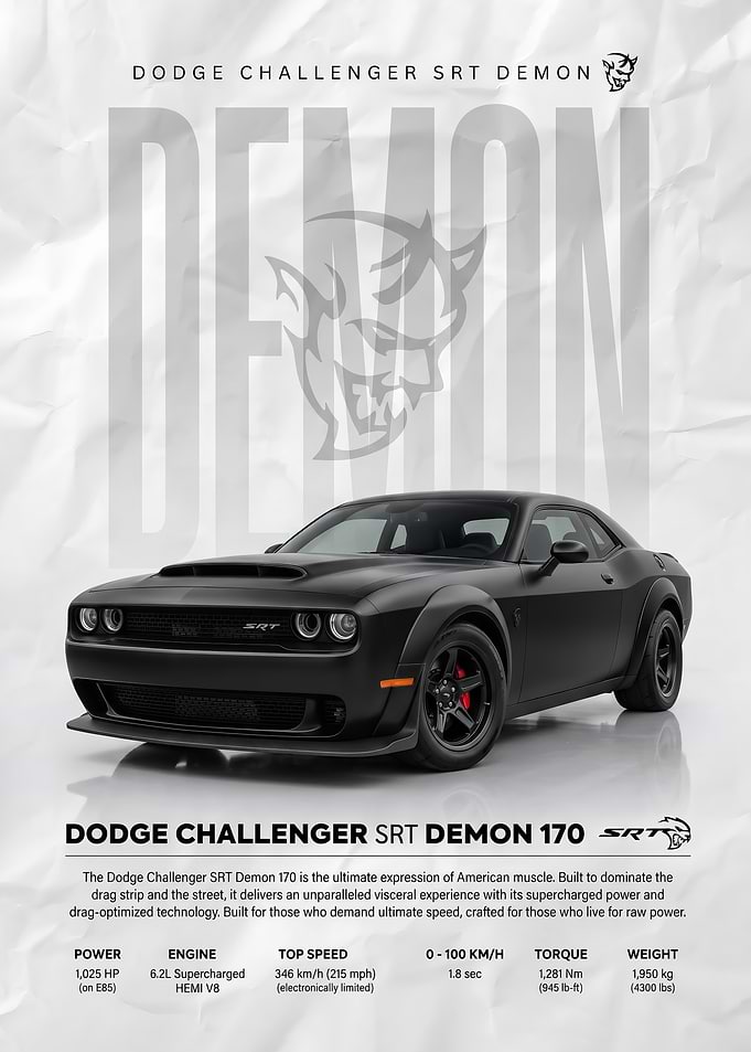 black Dodge Challenger SRT Demon 170 poster