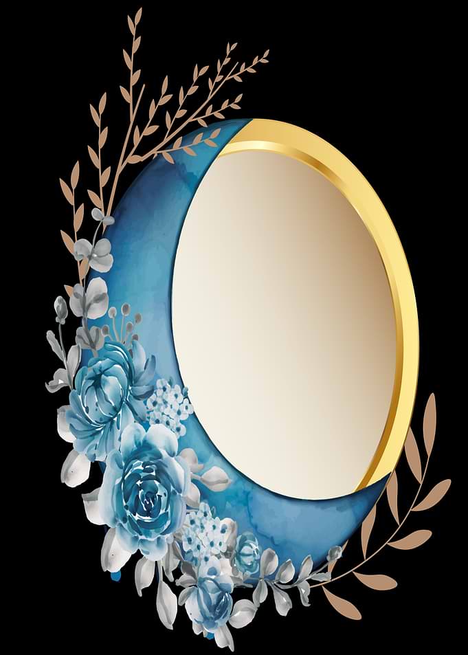Blue Floral Crescent Moon Frame