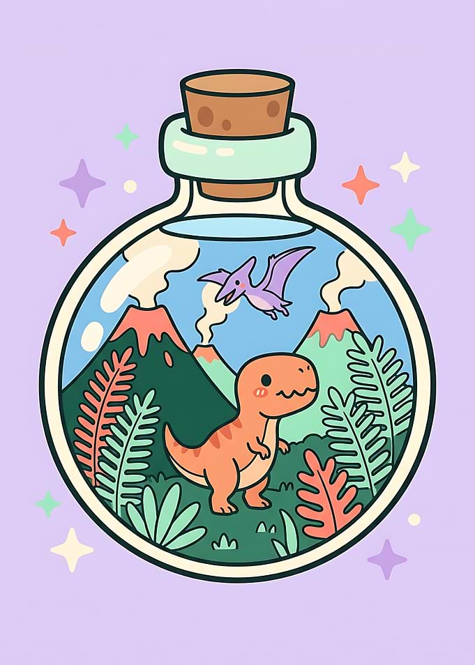 Cute Dinosaur Potion Bottle – Kawaii Fantasy Wall Art