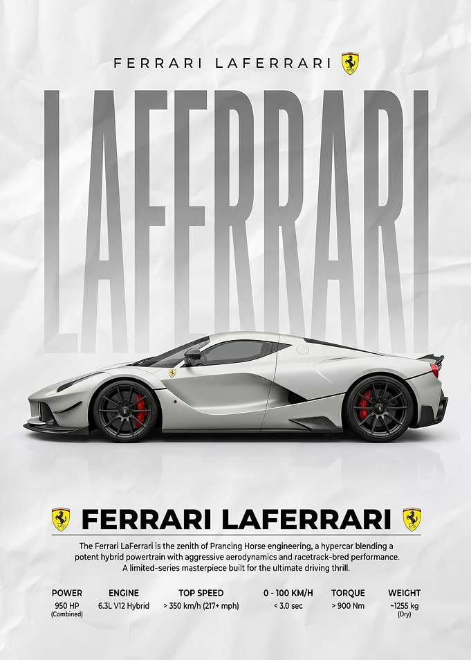 side Ferrari La white Ferrari Hypercar poster