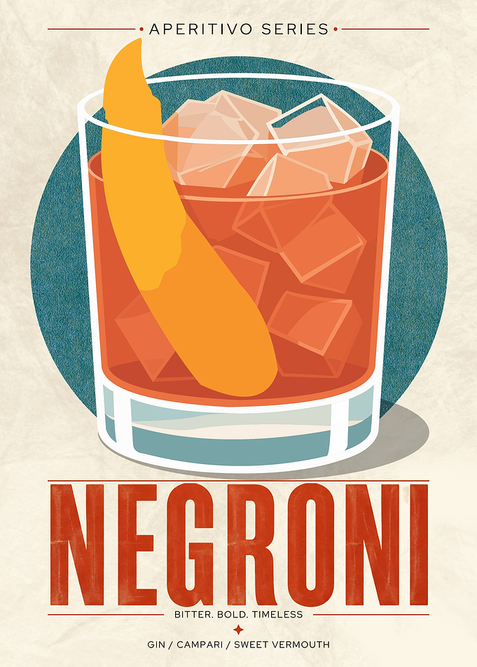 Negroni Aperitivo Poster – Vintage Minimalist Cocktail Wall Art