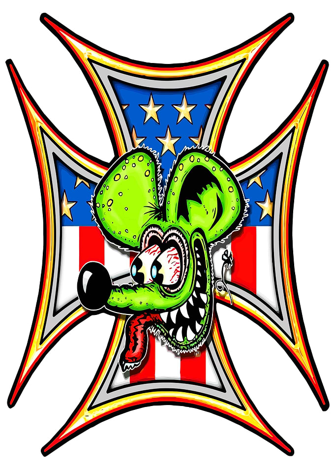 Rat Fink Iron Cross American Flag