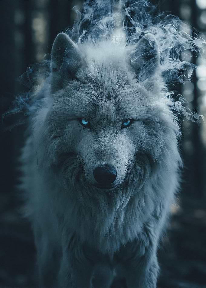 Ethereal Wolf with Glowing Blue Eyes
