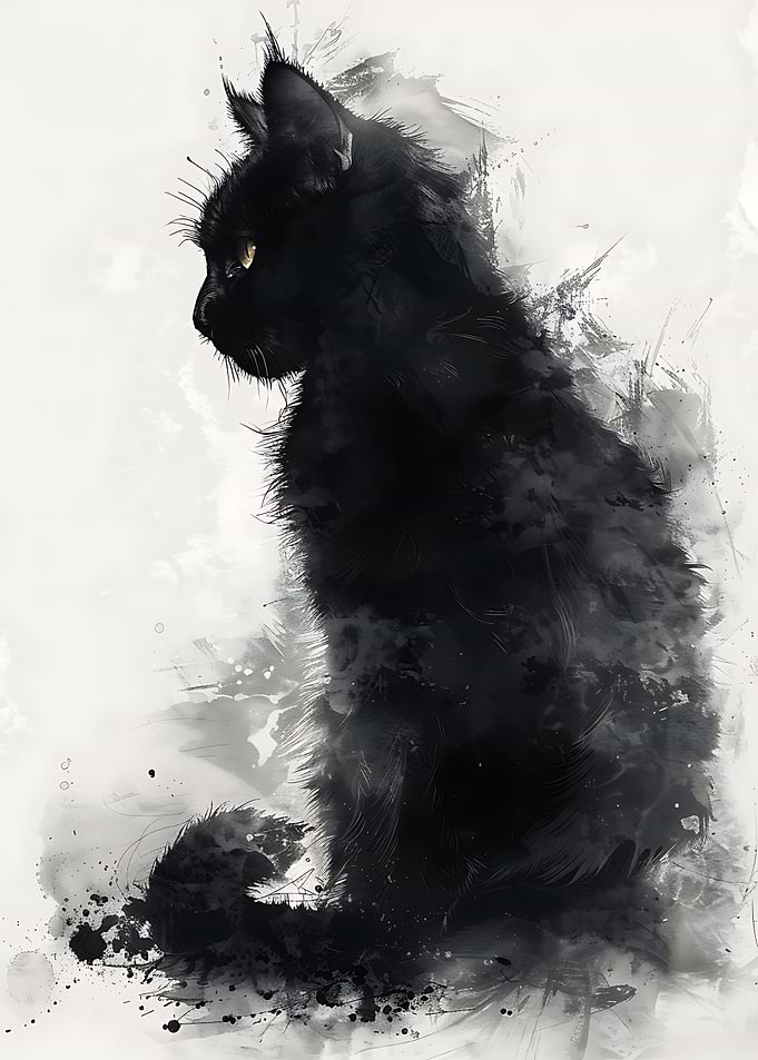 Black Cat Watercolor Painting