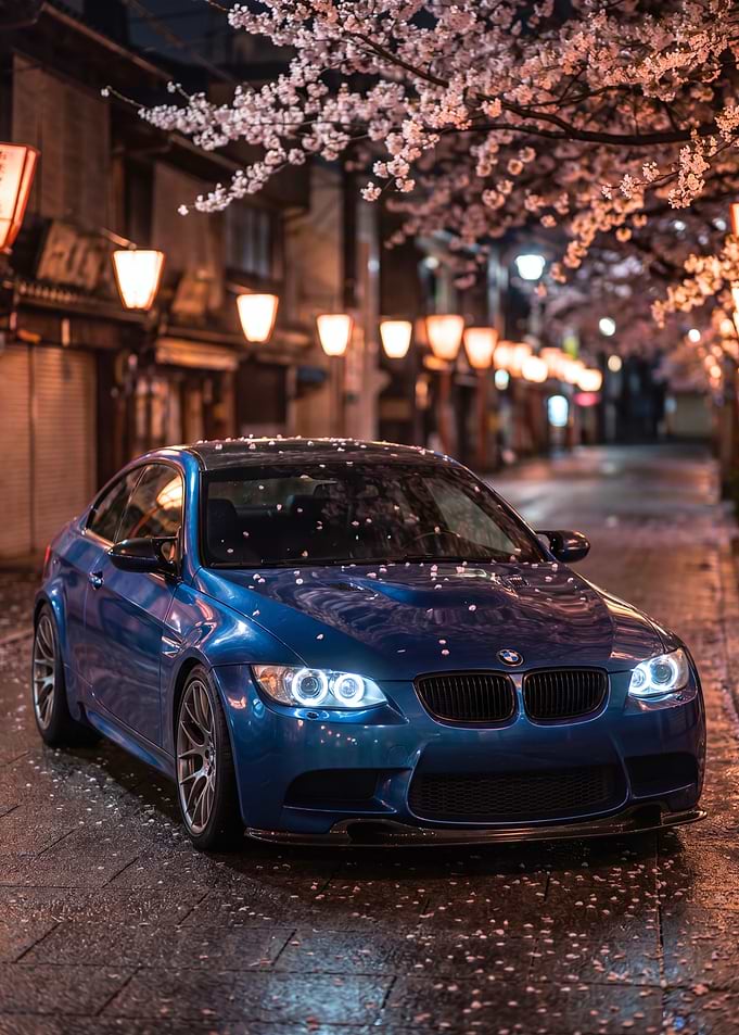 Blue BMW M3 E92 Cherry Blossoms