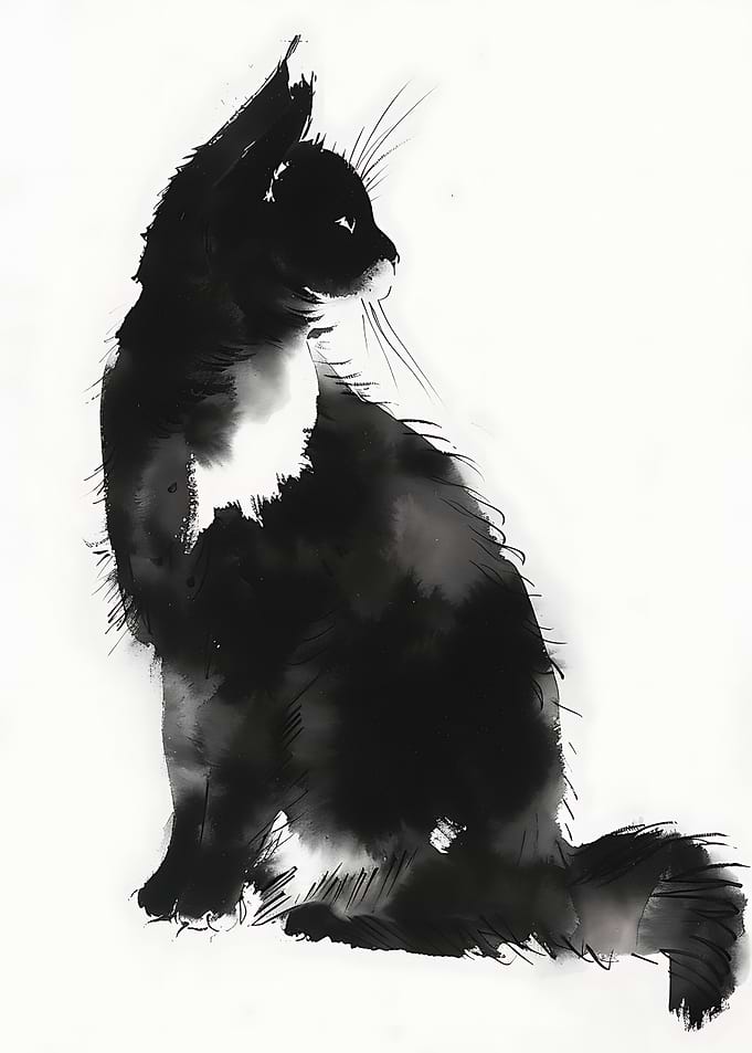 Ink Painting of a Black Cat