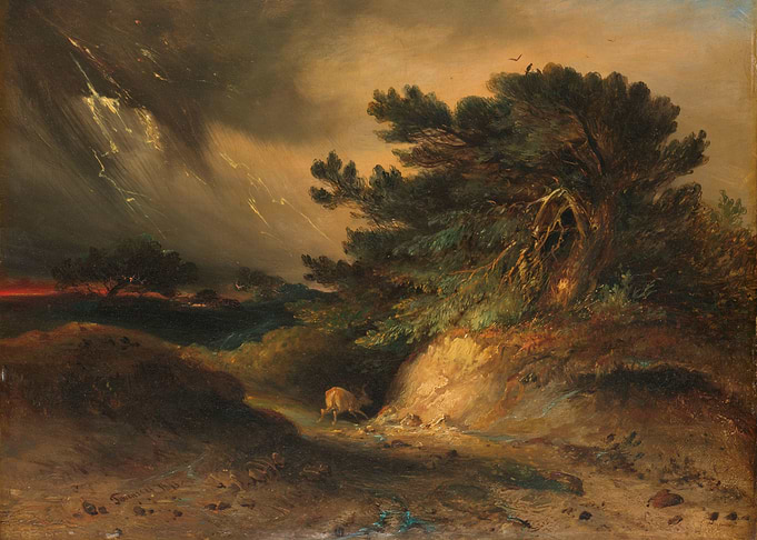 Deer in a stormy landscape