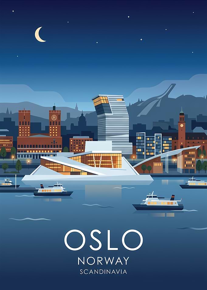 Oslo Norway Cityscape at Night