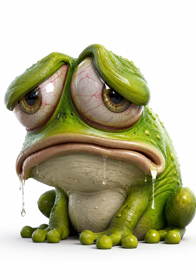 Sad, Drooling Cartoon Frog