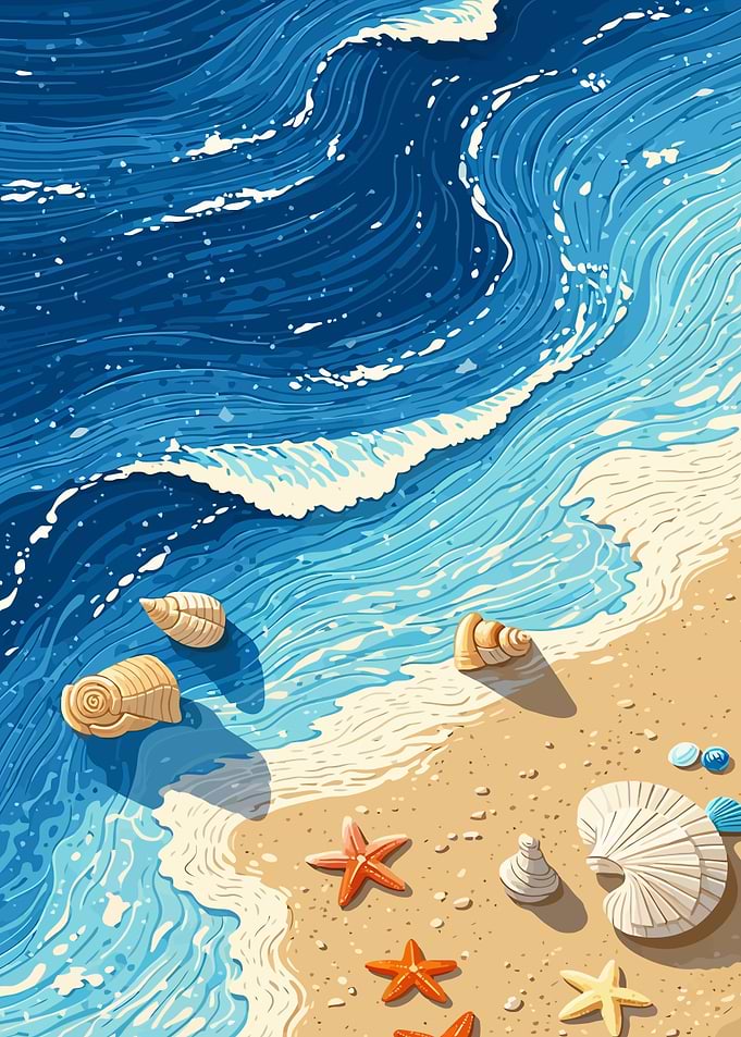 Beach Scene with Seashells and Starfish