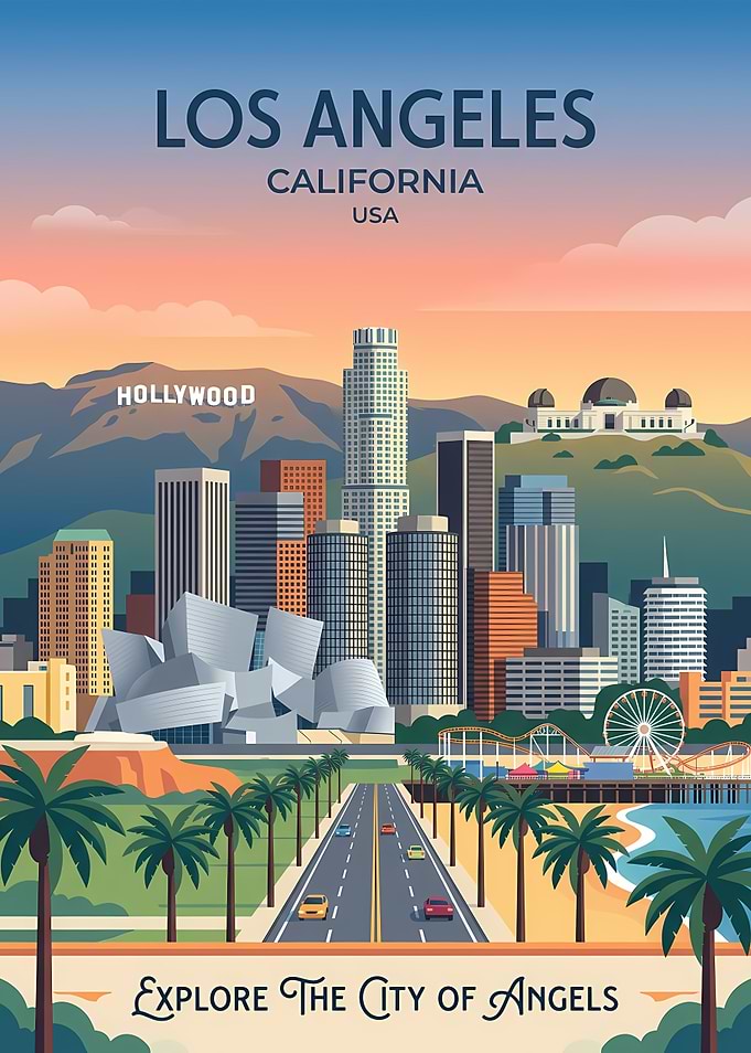 Los Angeles Cityscape Travel Poster