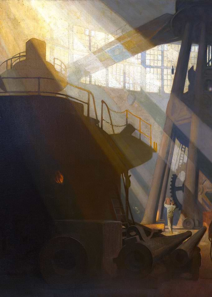 In the Gun Factory at Woolwich Arsenal by George Clausen WW1 Historical Painting