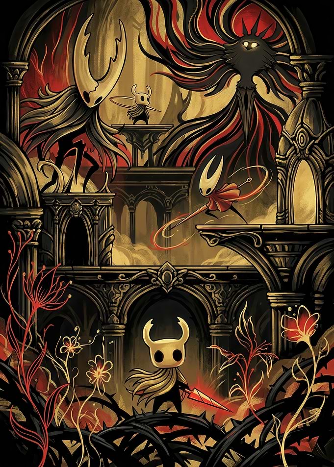 Hollow Knight Characters in Ornate Setting