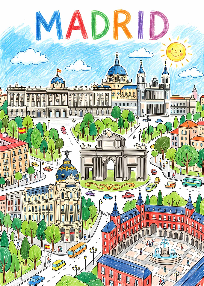 Vibrant Madrid Cityscape Illustration