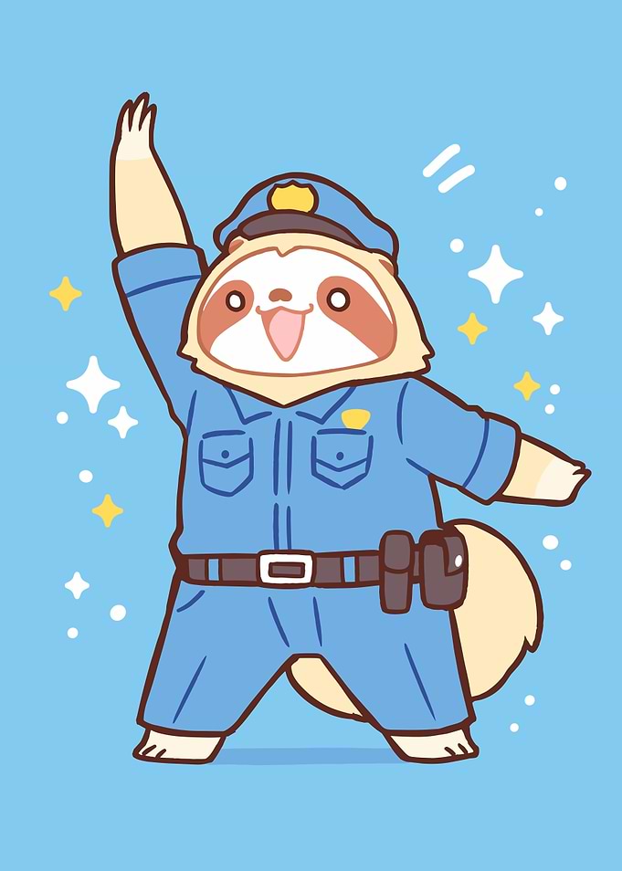 Cute Sloth Police Officer Waving