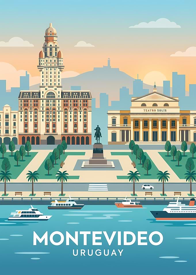 Montevideo Uruguay Skyline with Teatro Solis