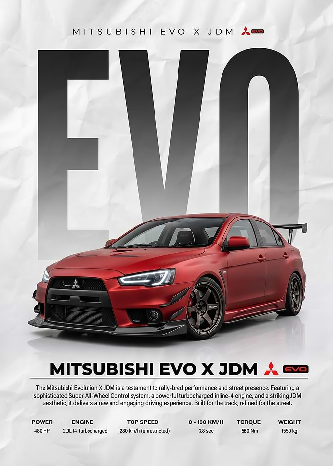 Mitsubishi Evo X JDM Car Poster