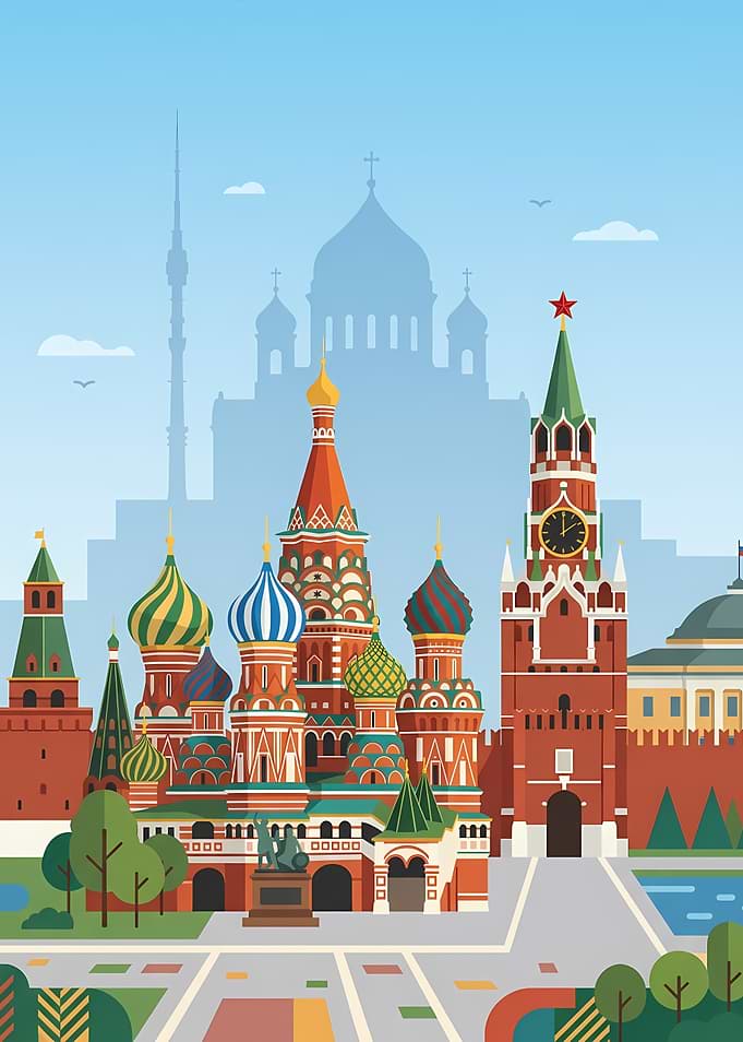 Moscow Cityscape with St. Basil's Cathedral