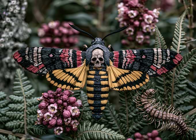 Death's Head Moth with Skull