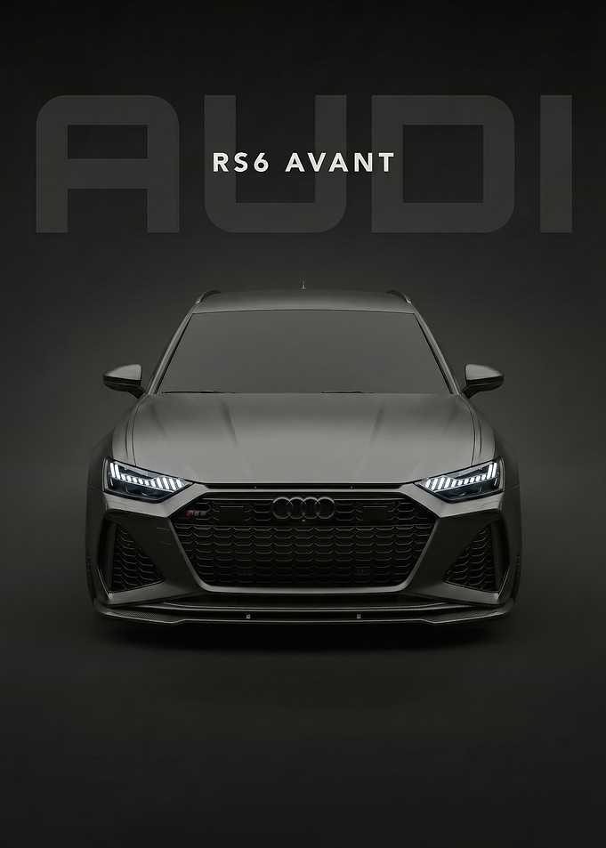 black Audi RS6 Avant Front View poster