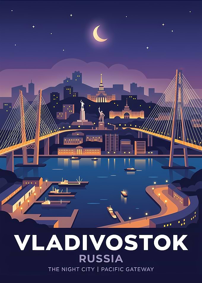 Vladivostok Night Cityscape Poster