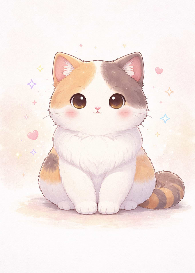 Cute Calico Cat Illustration