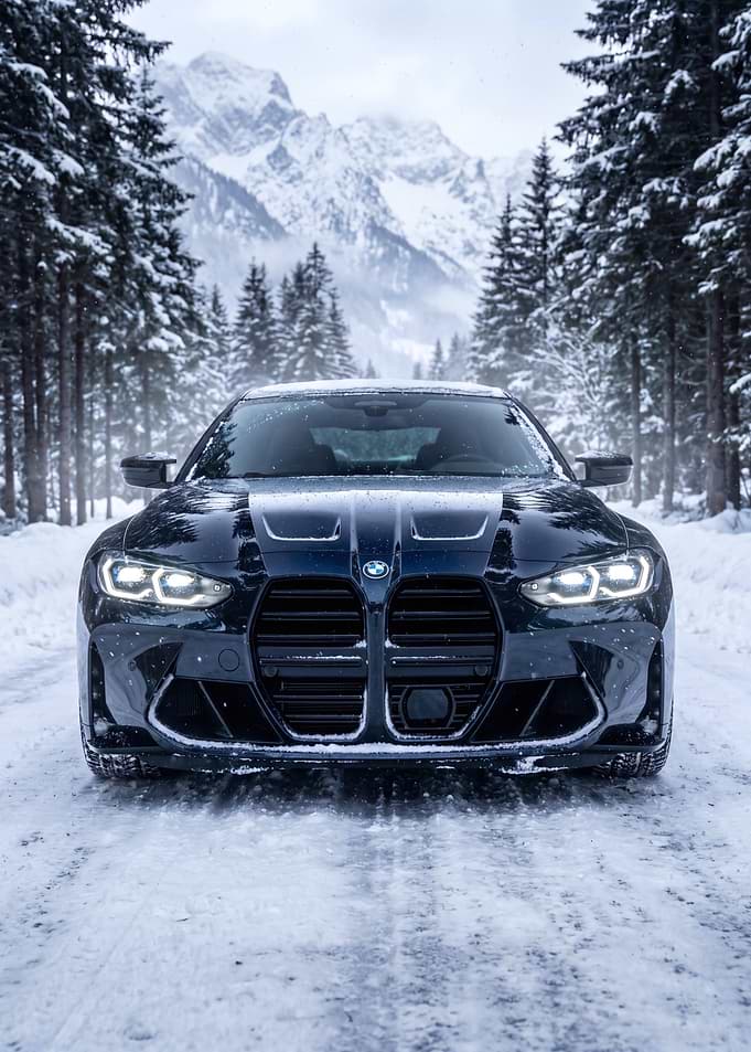 BMW M4 in Snowy Forest