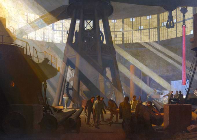 In the Gun Factory at Woolwich Arsenal by George Clausen WW1 Historical Painting