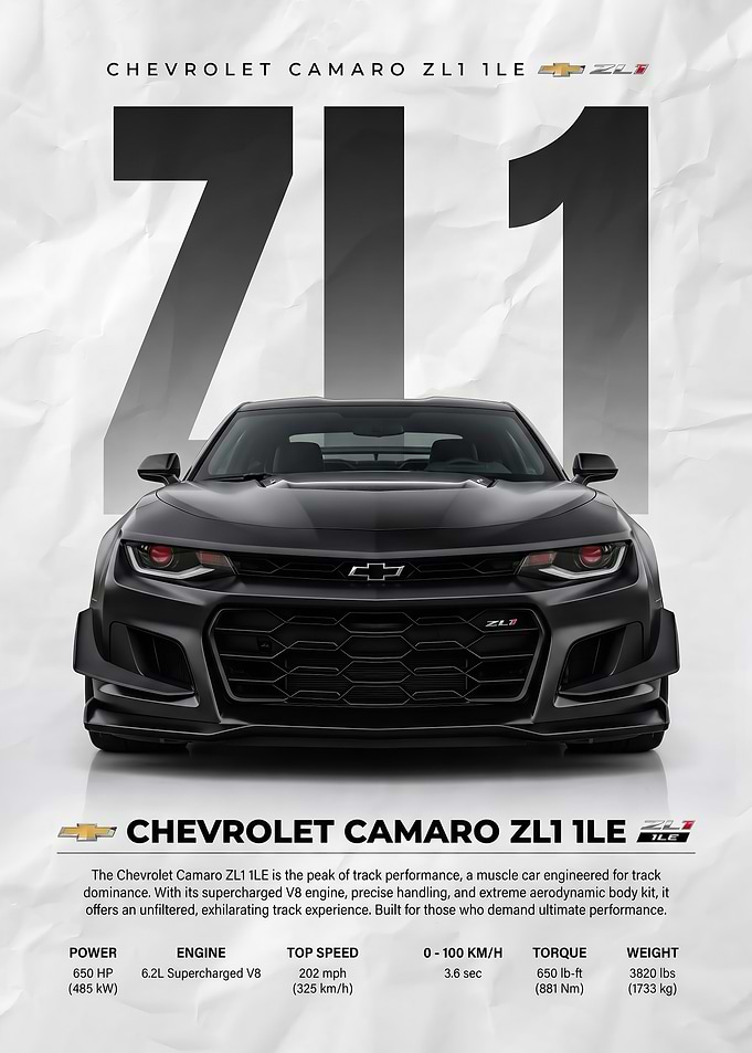 A striking Chevrolet Camaro ZL1 1LE poster
