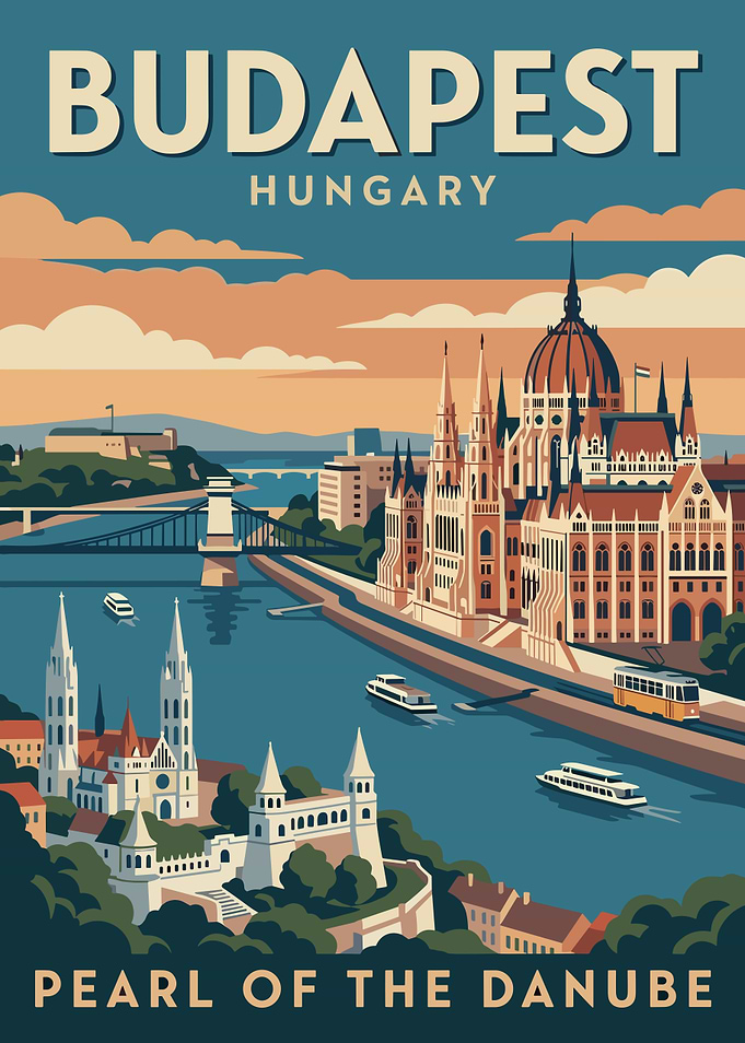 Budapest Pearl of the Danube Vintage Poster