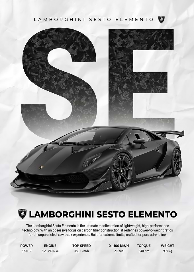 sleek black Lamborghini Sesto Elemento poster