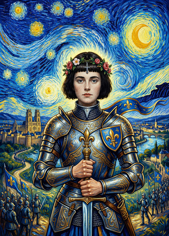 Joan of Arc in Starry Night Style