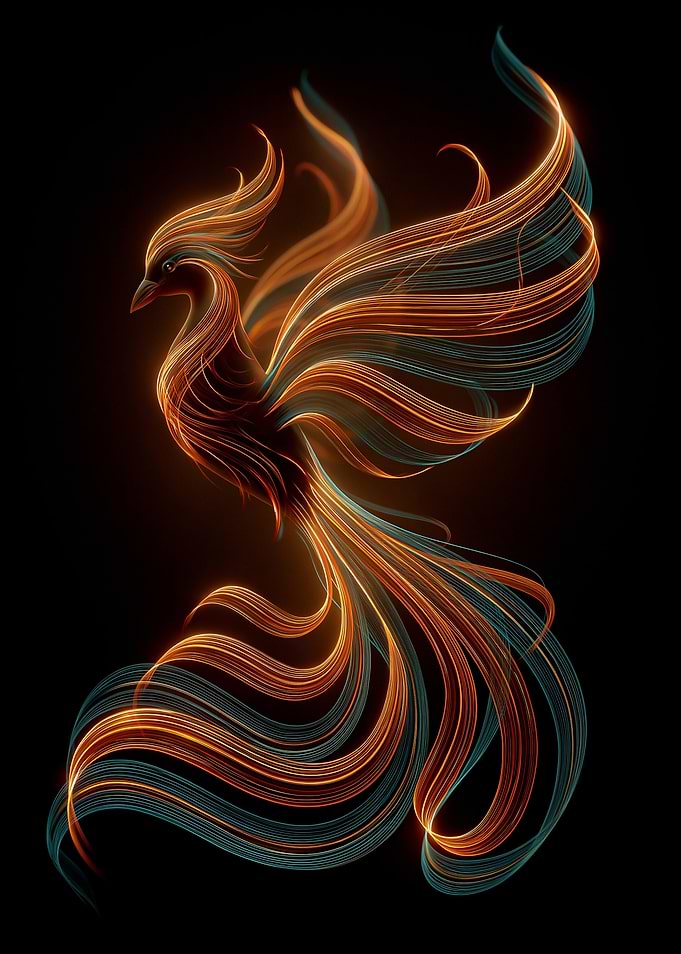 Glowing Phoenix Made of Light Streaks