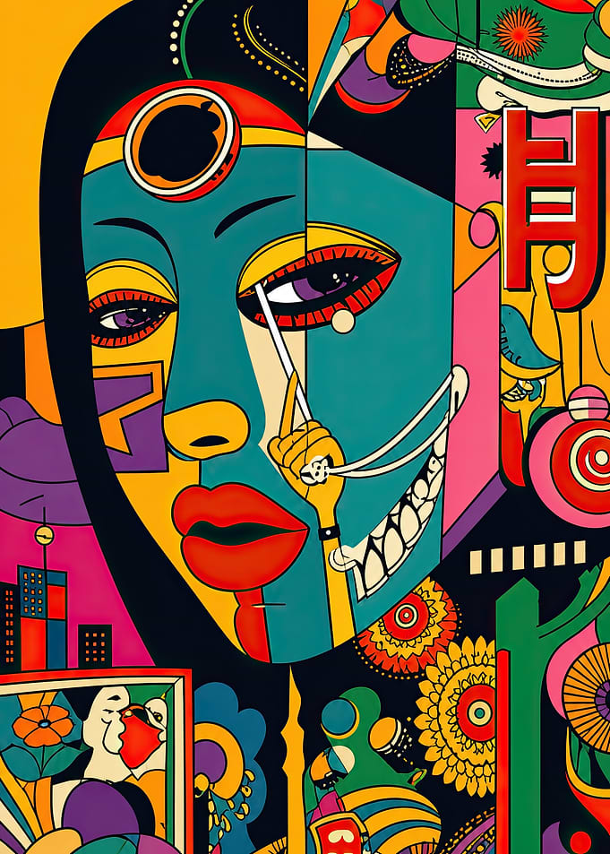 Vibrant Abstract Portrait with Geometric Elements