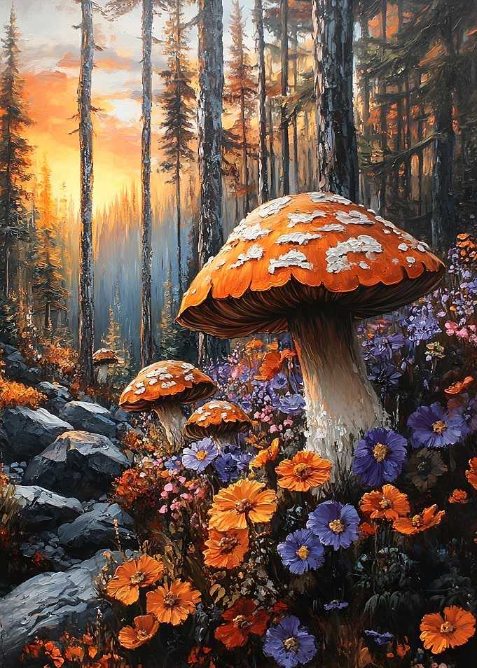 Enchanted Forest Mushrooms and Flowers