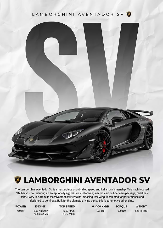 sleek black Lamborghini Aventador SV poster