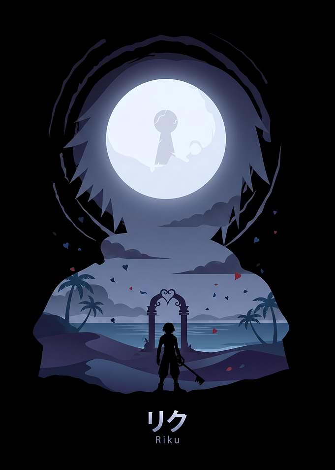 Riku Silhouette on Beach with Keyblade