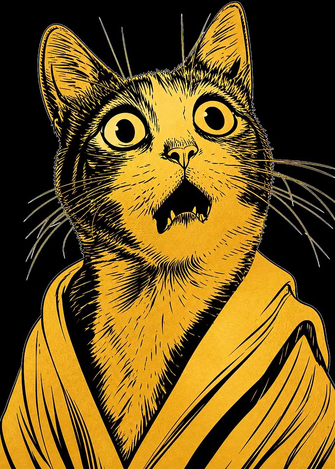Surprised Cat in a Robe