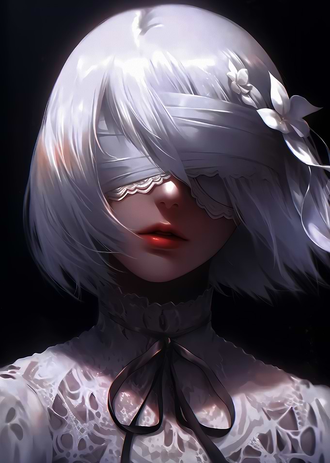 Anime Girl with White Hair and Blindfold