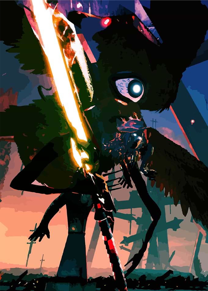 Stonemachia Dark Angel with Glowing Sword