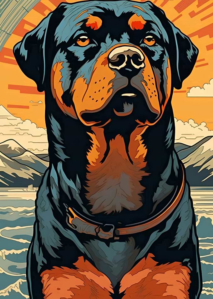 Rottweiler Portrait with Mountain Landscape